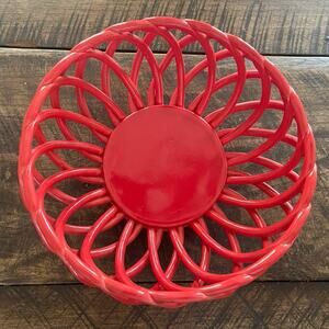 Lindsey Jordan Ceramic Basket Bread Fruit Bowl 10” true red Open Weave